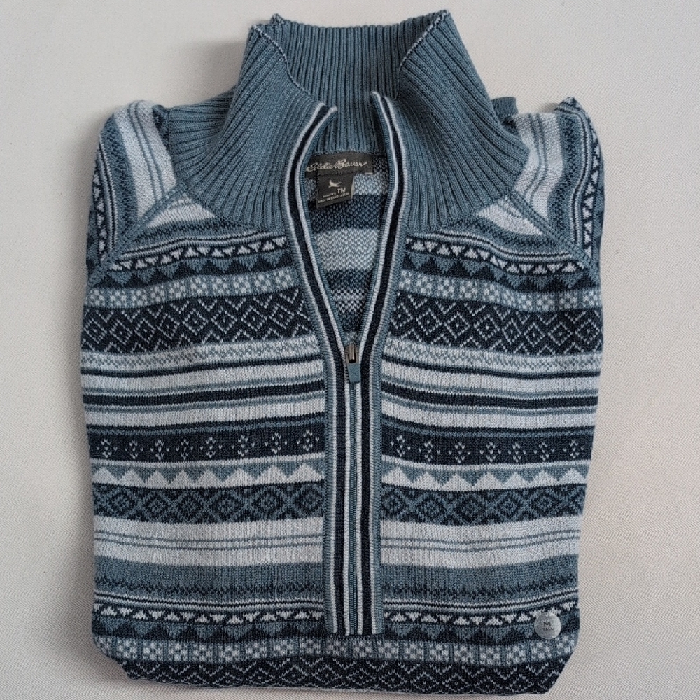 Eddie Bauer M Tall Womens's Blue and Gray/Blue Zip Up Sweater - Picture 7 of 10